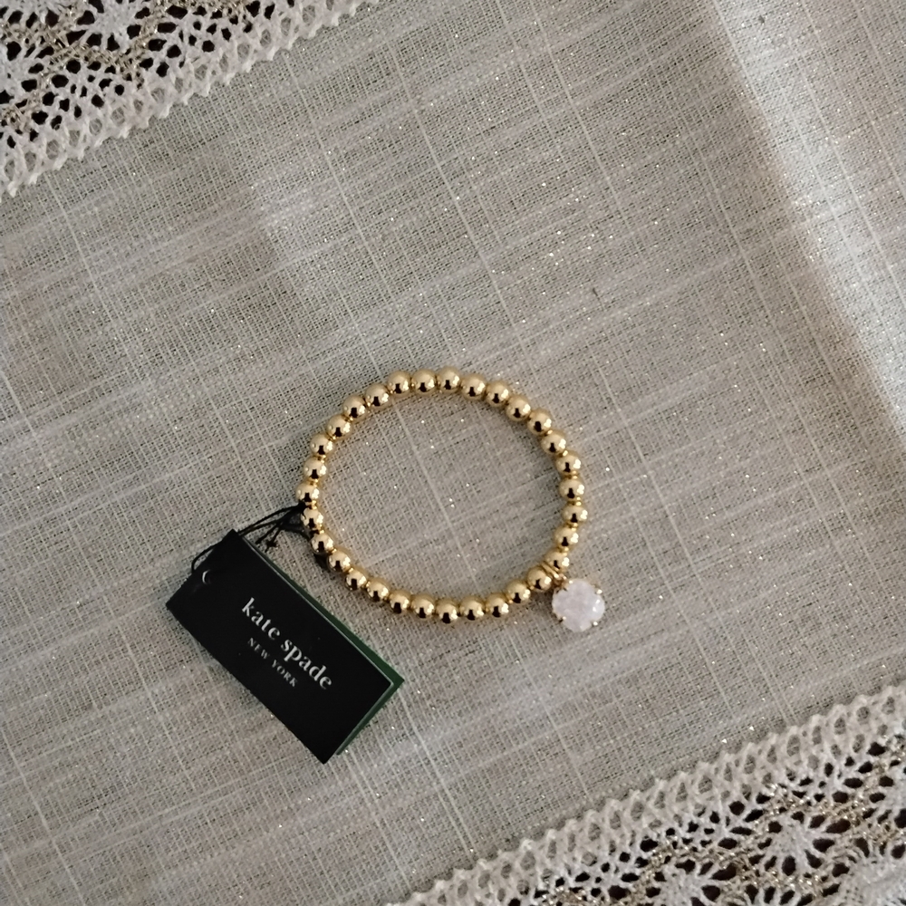 Kate Spade Gold Bead Bracelet with Crystal Charm - Picture 2 of 3